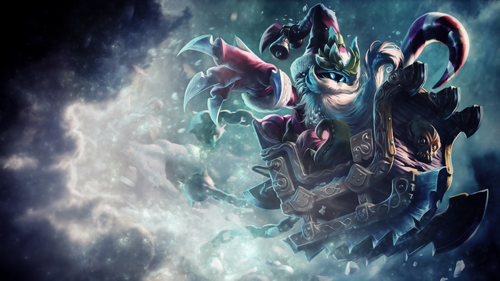 Veigar from League of Legends in a sleigh