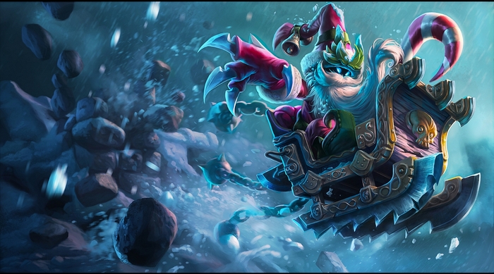 Veigar from League of Legends in a sleigh