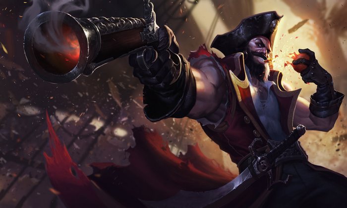 Gangplank from League of Legends firing a pistol