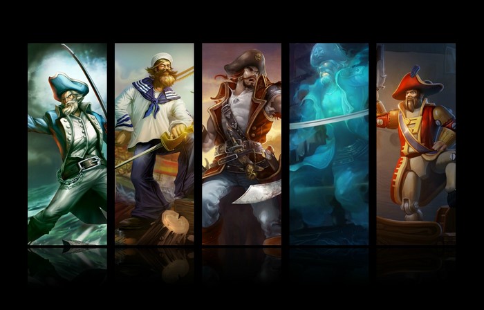 Five pirate characters in a row