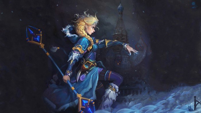 Crystal Maiden from DotA 2 in a snowy setting