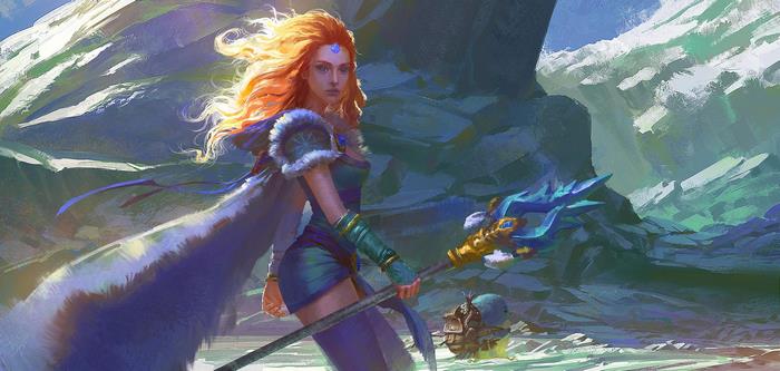Crystal Maiden from DotA 2 in a snowy landscape