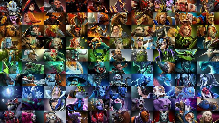 Collage of Dota 2 hero portraits