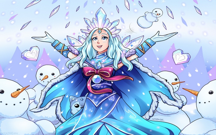 Crystal Maiden from DotA 2 with snowmen
