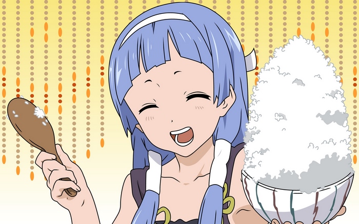 Nagi from Kannagi with a large bowl of rice