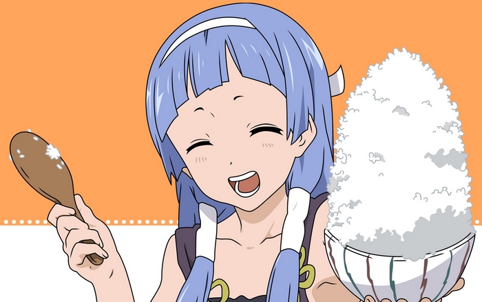 Nagi from Kannagi holding a bowl of rice