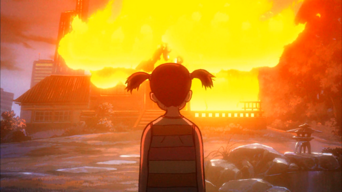 Girl watches explosion in Kill Bill