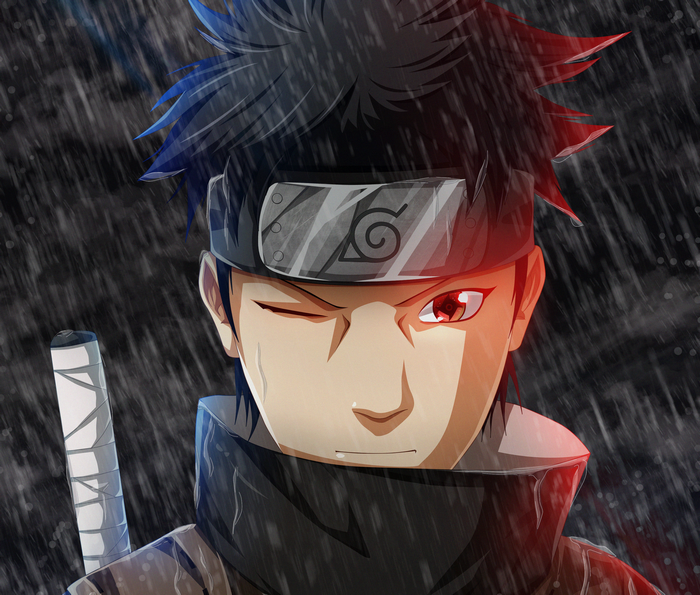 Shisui Uchiha with Intense Gaze in the Rain