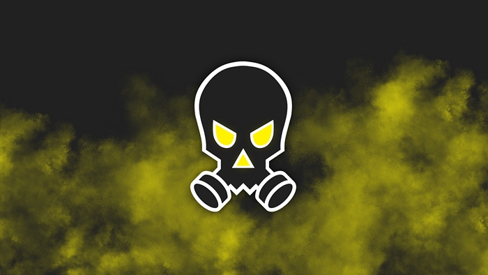 Skull with gas mask and yellow smoke from Rainbow Six Siege