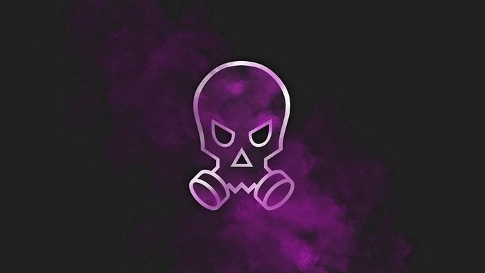 Skull with gas mask and purple smoke from Rainbow Six Siege
