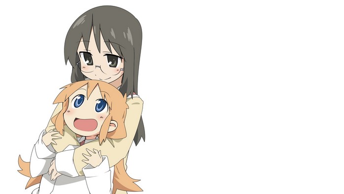 Hakase from Nichijou hugging another girl