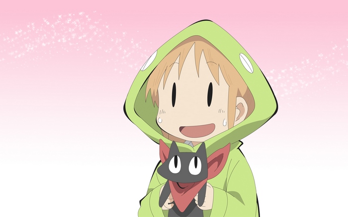 Hakase from Nichijou holding a stuffed cat