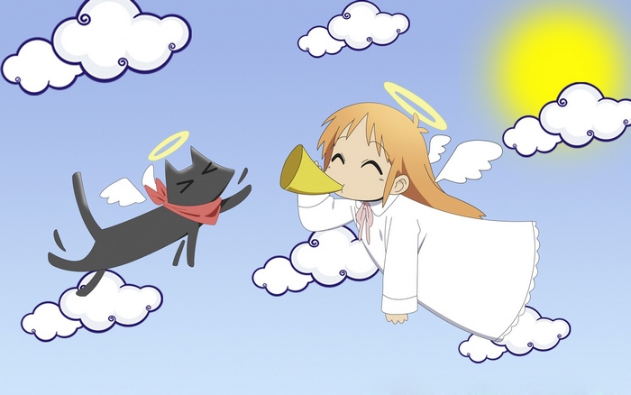 Hakase from Nichijou with a cat in the sky