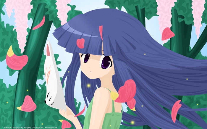 Furude Rika holding a fox mask