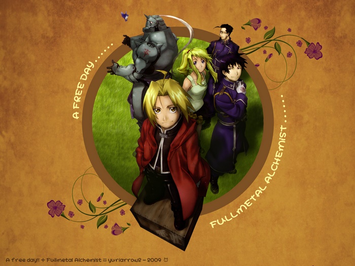 Fullmetal Alchemist characters in a circle