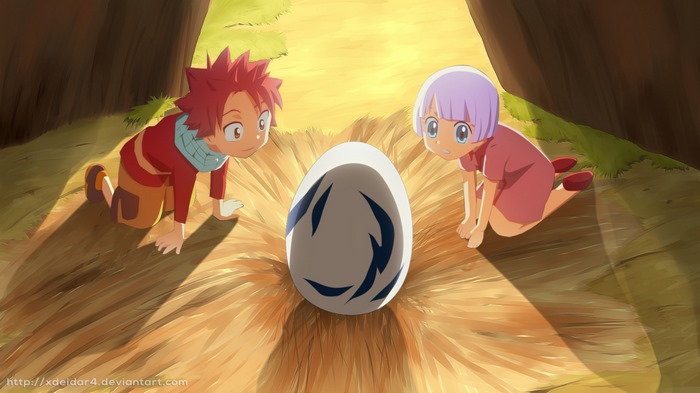 Lisanna Strauss and Natsu Dragneel with an egg