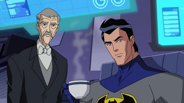 Batman and Alfred Pennyworth in the Batcave