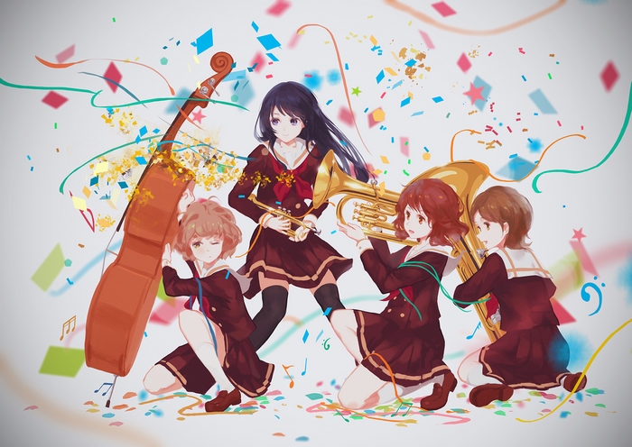 Hazuki Katou and friends with musical instruments