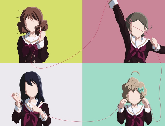 Four girls connected by a red string