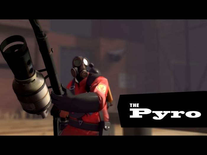 Pyro from Team Fortress holding a flamethrower