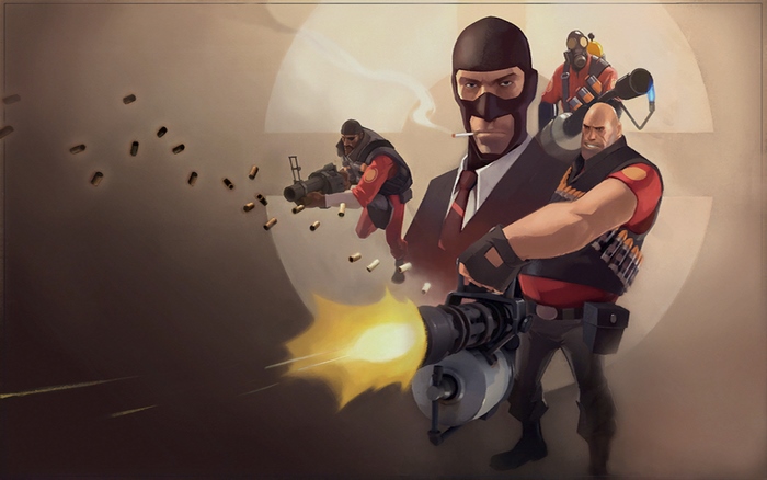 Team Fortress 2 characters with Heavy firing minigun