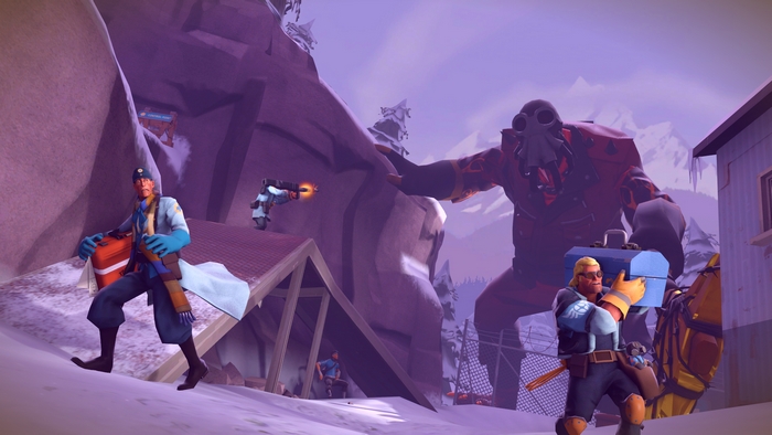 Team Fortress 2 characters in a snowy environment