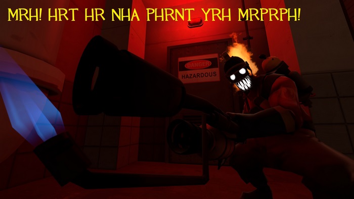 Pyro from Team Fortress with flamethrower