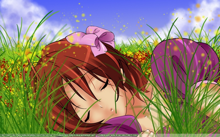 Girl from the Illusionary World sleeping in a field