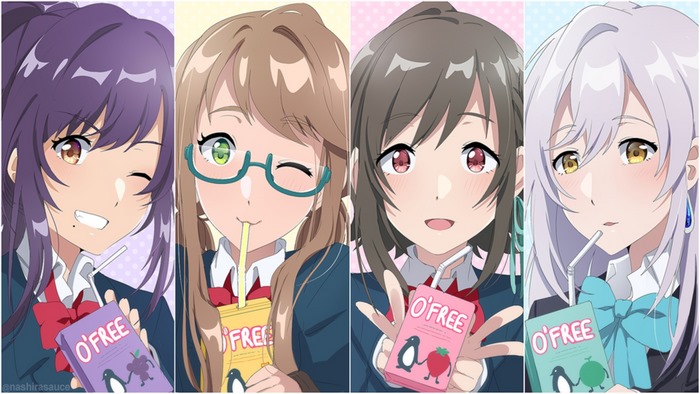 Four girls drinking O'FREE juice