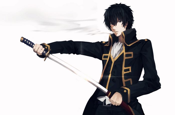 Toushirou Hijikata from Gintama holding a sword and smoking