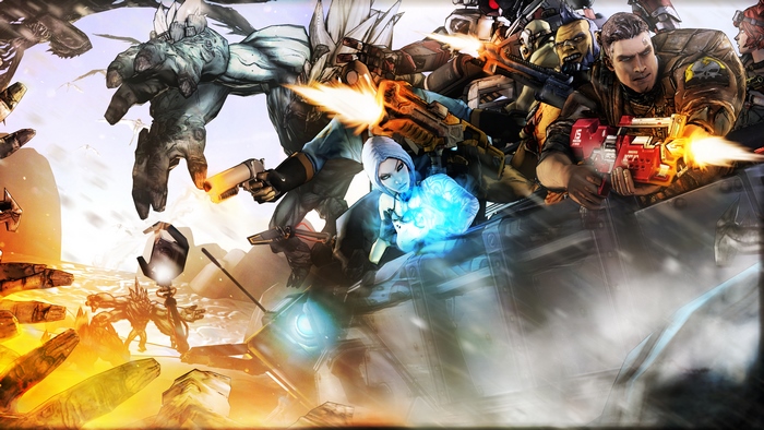 Characters from Borderlands in battle
