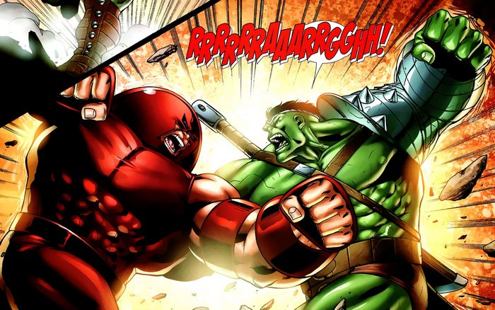 Hulk and Juggernaut fighting