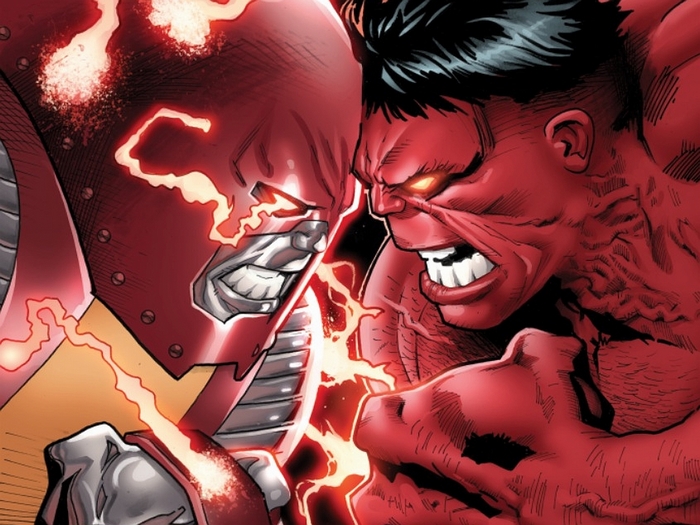 Juggernaut and Red Hulk fighting