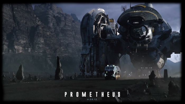 Prometheus spaceship and rover on alien planet