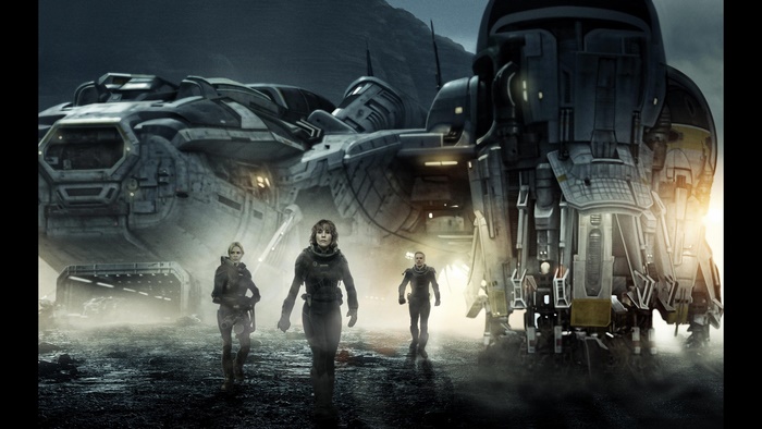 Prometheus crew walking near spaceship