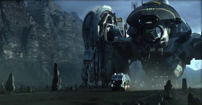 Prometheus spaceship and vehicle on alien planet