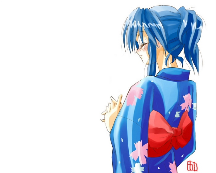 Misae Sagara in blue yukata