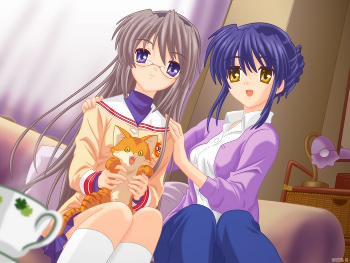 Misae Sagara and friend with cat