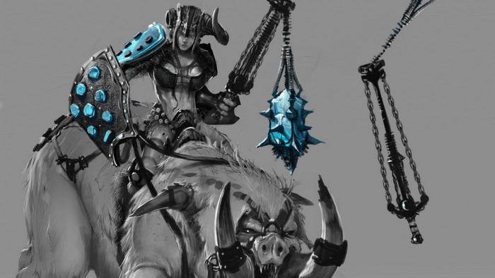 Sejuani from League of Legends riding a boar