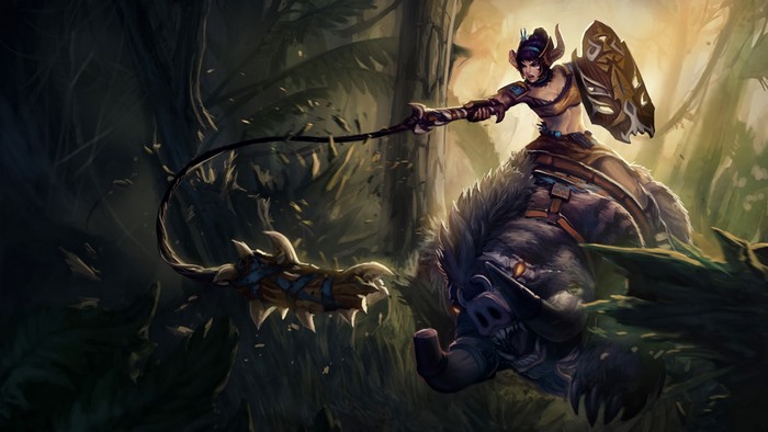 Sejuani from League of Legends riding a boar
