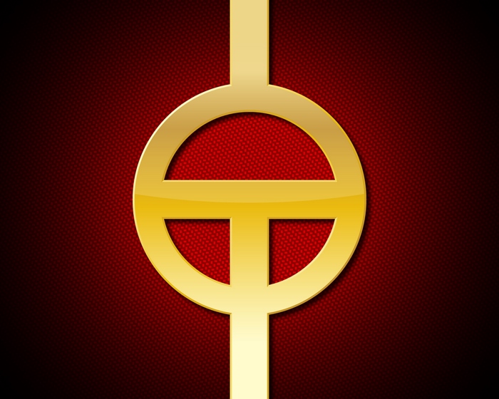 Gold symbol on red carbon fiber background