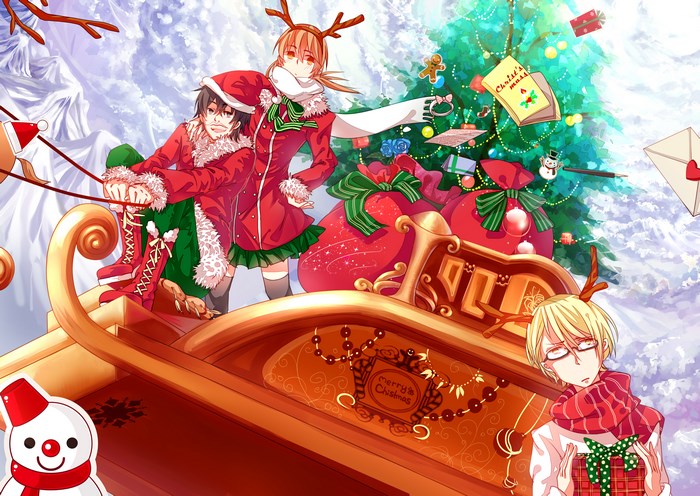 Christmas Sleigh with Characters and Tree