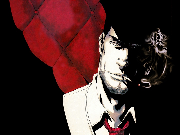 Isshin Kurosaki smoking in a red chair