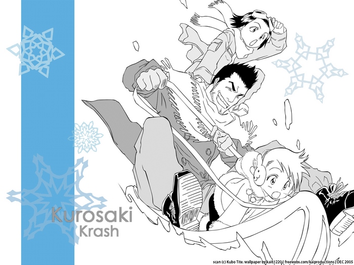 Isshin Kurosaki and two children sledding