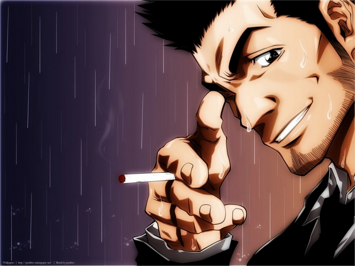 Isshin Kurosaki smoking in the rain