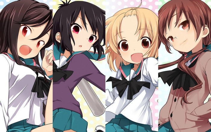 Four anime girls in school uniforms