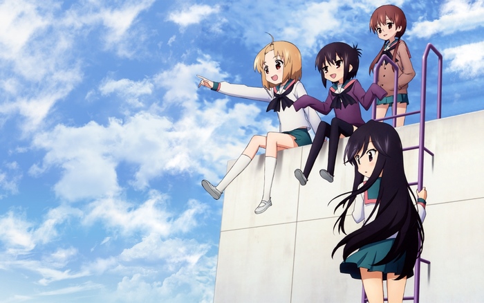 Tooru Ichii and friends on a rooftop