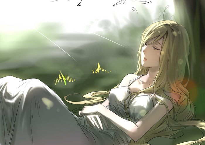 Bishamonten resting in a sunlit forest