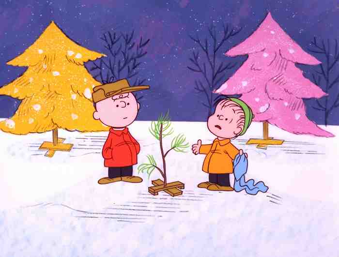 Charlie Brown and Linus with a Christmas tree