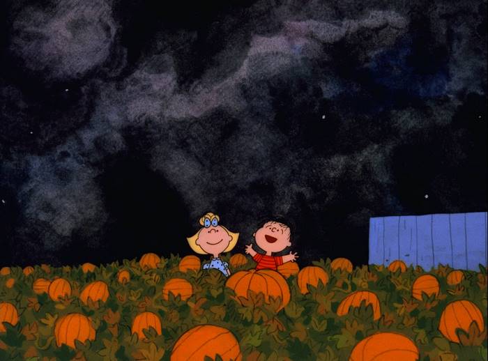 Lucy and Linus in a pumpkin patch